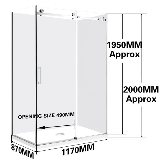 1170*870*1950mm Chrome Frameless Sliding Door Rectangle Shower Box
